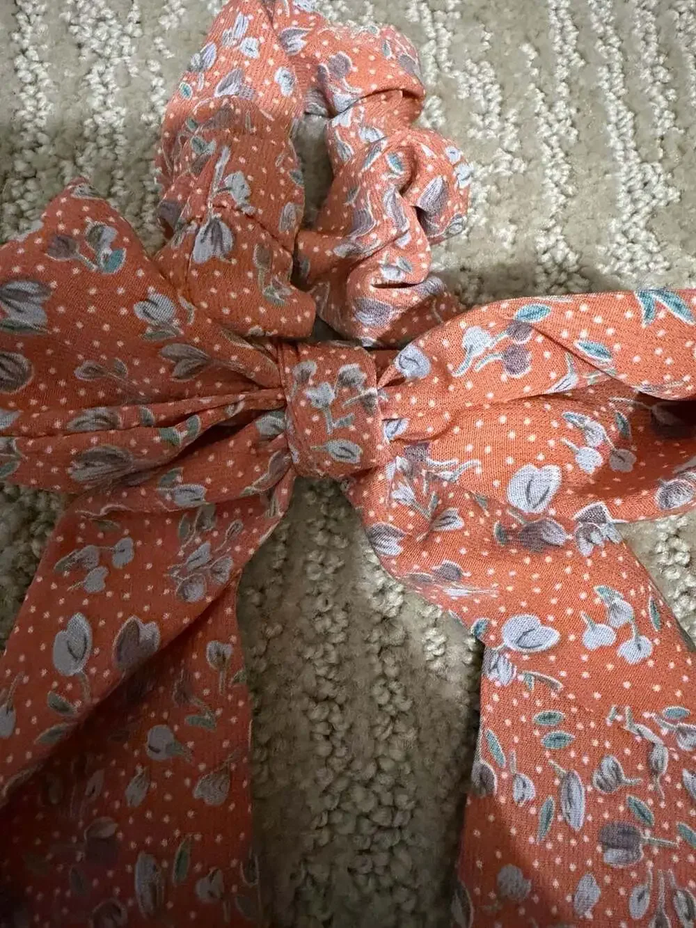 Floral Print Bow Scrunchie Orange